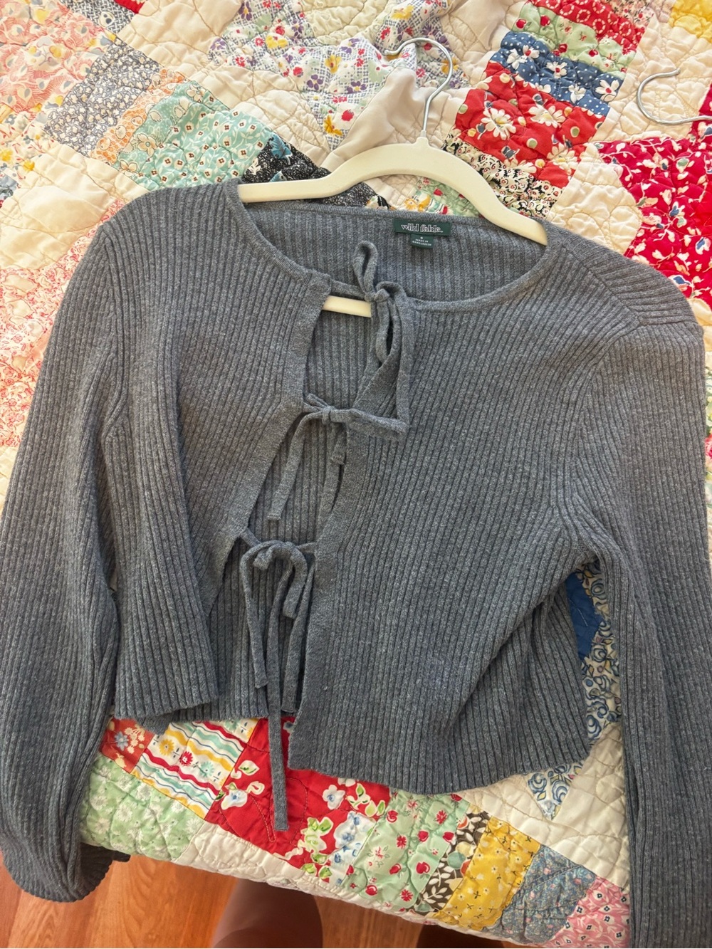 wild fable Gray Ribbed Tie-Front Cardigan